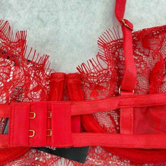 Bluebella Grace Bra Red Womens Size 30DD/E Lace Sheer Demi Bra Underwire NEW! - Picture 6 of 15
